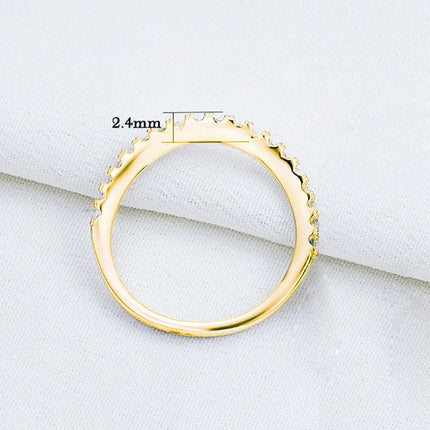 Newshe Rose Yellow Gold Curved Wedding Bands For Women Stacking Solid 925 Sterling Silver Eternity Rings Cz Wishbone Size 3-13