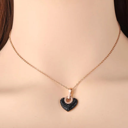 Lokaer Trendy Stainless Steel White/Black Clay Rhinestone Heart Necklace Jewelry Lovely Pendant Chain Necklace For Women N19112