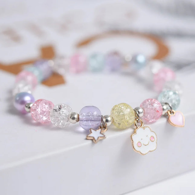 Makersland Sweet Bead Bracelet For Children Women Cute Flower Pendant Bracelets Kids Girls Charm Jewellery Gifts Wholesale