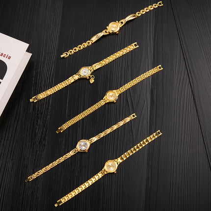 Women's Wristwatch Gold Bracelet Small Dial Elegant Watch with Heart Pendant Female Ladies Stainless Steel Wrist Watch for Women