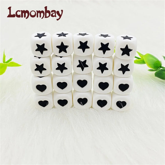 10pcs 12mm Star&Heart Letter Beads Food Grade Silicone Teether Square Shape Silicone Baby Teething Oral Care DIY Jewelry Toy