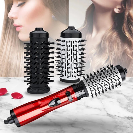 2 Replaceable Head 360 Rotating AirFlow Hot Air Brush Hair Straightener Curler Iron Volumizer Blowers Electric Hair Dryer Comb