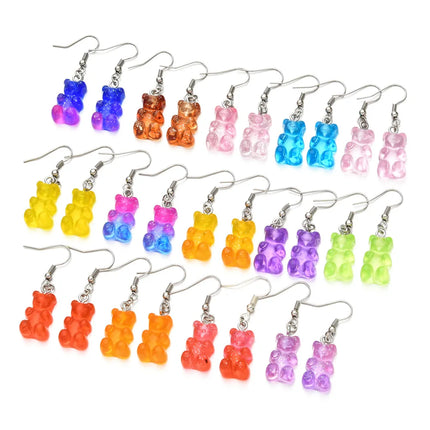 Colorful Glitter Animal Gummy Bear Earrings - Trendy Cartoon Ear Hooks Jewelry