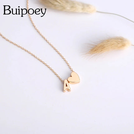 Buipoey Fashion Golden Letters & Heart Charm Necklace For Women Couples Diy Simple Letter Name Initials Necklace Jewelry Gift