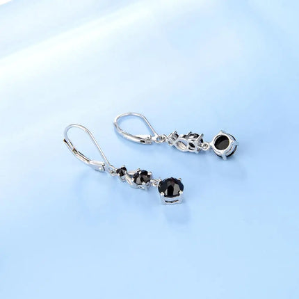 GEM'S BALLET 925 Sterling Silver Women's Gemstone Earrings Natural Black Garnet Three Stone Birthstone Leverback Dangle Earrings