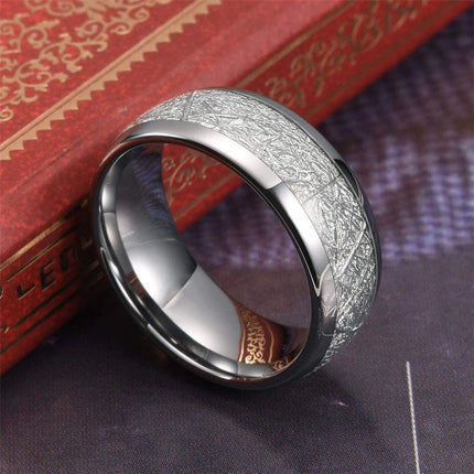 Fashion Silver Color Men's Stainless Steel Rings Koa Wood Deer Antler Inlay Dome Engagement Rings For Men Women Wedding Jewelry