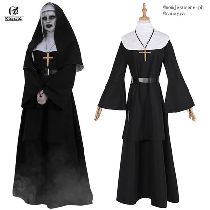 ROLECOS The Nun Cosplay Costume Horror Films Cosplay Cross Ghost Halloween Costume The Conjuring Black Women Halloween Costume