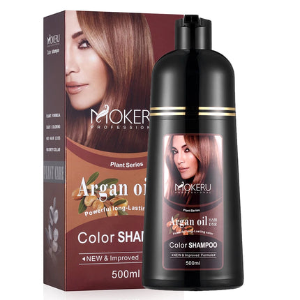 Mokeru Argan Oil Natural Long Lasting Black Brown Permanent Hair Dye Shampoo For Gray Hair Caramel Coffee Magic Fast Color Dye