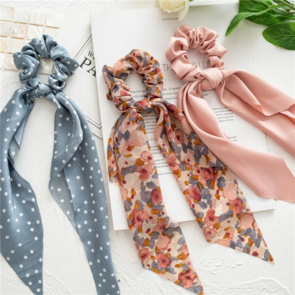 Fashion Leopard Print Bow Satin Long Ribbon Ponytail Scarf Hair Tie Scrunchies Women Girls Elastic Hair Bands Hair Accessories