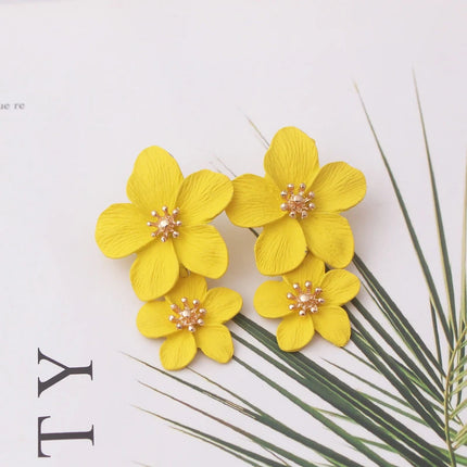 Korean New Double-layers Flower Drop Earrings for Ladies Exaggerated Women Floral Earrings Fashion Jewelry aretes de mujer