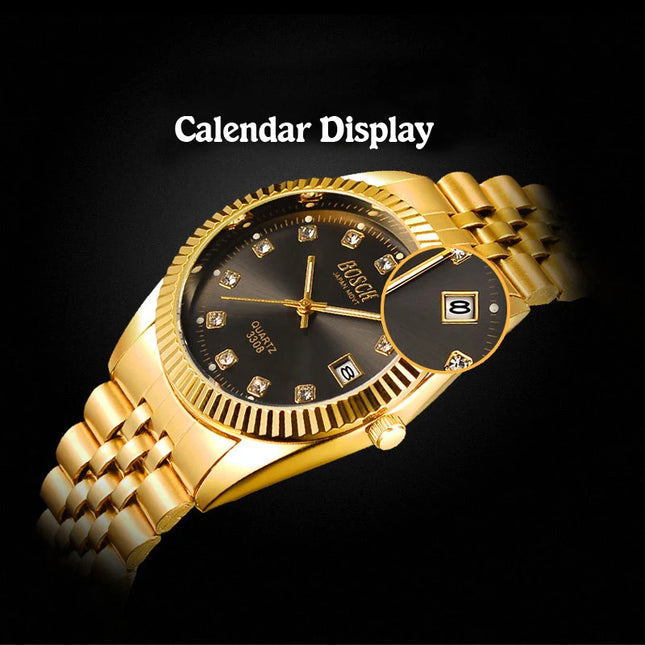 BOSCK Fashion Couples Wristwatches Mens Gold luxury brand Women Dress Watch Reloj Watch Men Relogios Masculinos