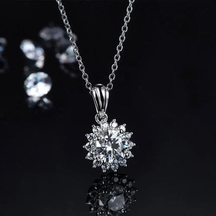 GEM'S BALLET Moissanite Diamond Pendant Necklace Earrings Set For Women Wedding 925 Sterling Silver Sun flower Jewelry Set