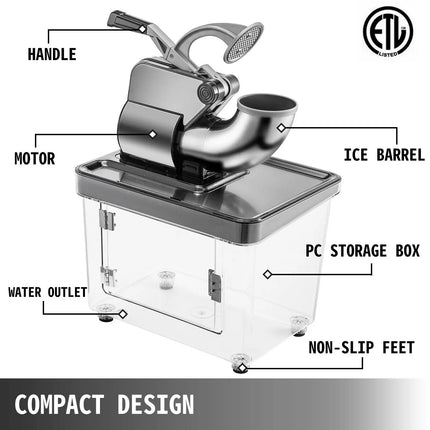 VEVOR Electric Snow Cone Machine Ice Shaver Crusher Granizing Glass Blender Mixer Chopper Stainless Steel Cool Colder Commercial