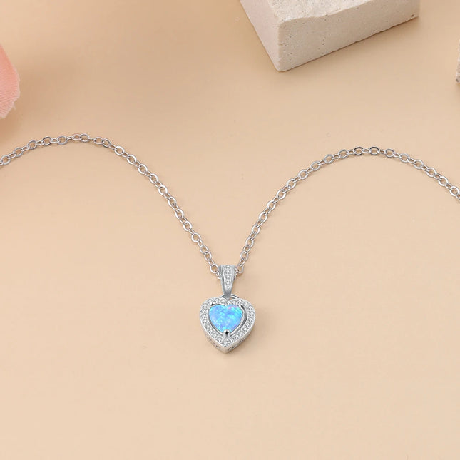 Luxury Jewelry Sets for Women 925 Sterling Silver Blue Heart Opal Necklaces Rings Bracelet Cubic Zircon Bridal Wedding Jewelry