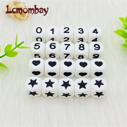 10pcs 12mm Star&Heart Letter Beads Food Grade Silicone Teether Square Shape Silicone Baby Teething Oral Care DIY Jewelry Toy