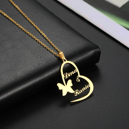 Sipuris Custom Name Necklace Stainless Steel Personalized Heart Butterfly Cross Unicorn Pendant Necklace For Women Jewelry Gift