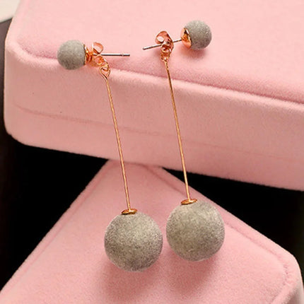 Fashionable Artificial Hair Ball Drop Earrings - White Pompom Dangles for Women