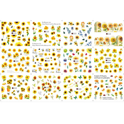 12pcs Sunflower Nail Stickers Blossom Florals Nail Art Water Decals Transfer Foils Sliders Decorations for Manicure TRA1633-1644