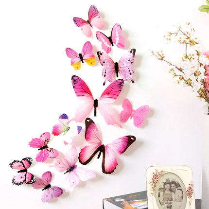 Free Shipping 12pcs Decal Wall Stickers Home Decorations 3D Butterfly Rainbow  home decor Accessories Accesorios De Cocina