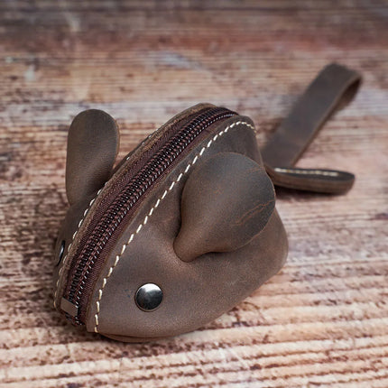 Vintage Mini Coin Purse Genuine Leather Small Wallet Men Women Brown Fashion Cute Mouse Storage Bag Trend Zipper Pocket NUPUGOO