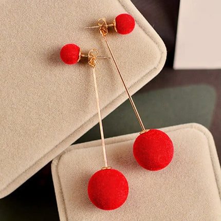 Fashionable Artificial Hair Ball Drop Earrings - White Pompom Dangles for Women