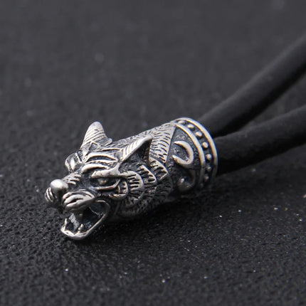 S925 Sterling Silver Viking Wolf heads with thor's hammer mjolnir pendant leather men necklace as christmas gift