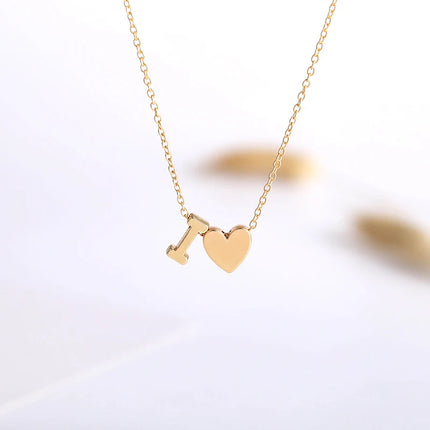 Buipoey Fashion Golden Letters & Heart Charm Necklace For Women Couples Diy Simple Letter Name Initials Necklace Jewelry Gift