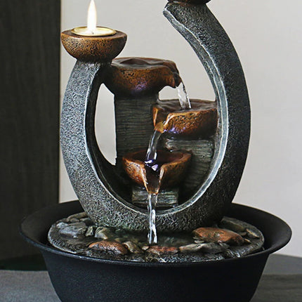 Multifunction Indoor Water Fountain & Candle Holders With LED Lights Three Tier Soothing Cascading Tabletop Fountains With Rocks