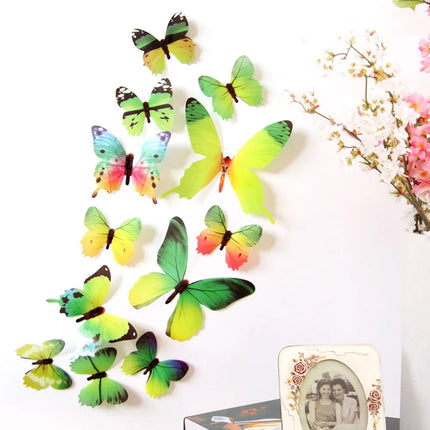 Free Shipping 12pcs Decal Wall Stickers Home Decorations 3D Butterfly Rainbow  home decor Accessories Accesorios De Cocina