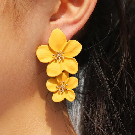 Korean New Double-layers Flower Drop Earrings for Ladies Exaggerated Women Floral Earrings Fashion Jewelry aretes de mujer