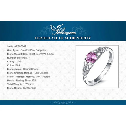 JewelryPalace Celtic Knot Created Pink Sapphire 925 Sterling Silver Ring for Women Promise Engagement Ring Fine Jewelry Gift