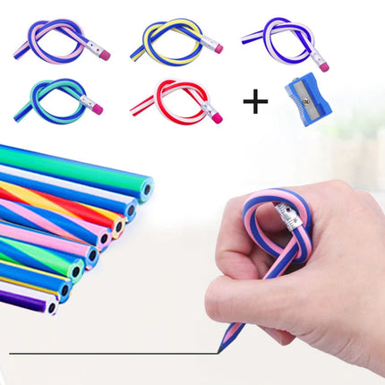 5pc Colorful Bendy Flexible Soft Pencil with Eraser Pencil Sharpener Student Kawaii School Christmas Stationery Writing Supplies