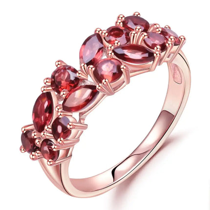 GEM'S BALLET 925 Sterling Silver Rose Gold Plated Wedding Band 2.47Ct Natural Red Garnet Gemstone Rings for Women Fine Jewelry