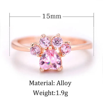 Cute Cartoon Cat's Paw Crystal Engagement Design Hot Sale Rings For Women Pink Zircon Cubic Elegant Rings Female Wedding Jewelry