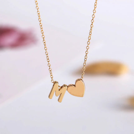 Buipoey Fashion Golden Letters & Heart Charm Necklace For Women Couples Diy Simple Letter Name Initials Necklace Jewelry Gift