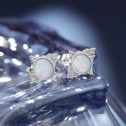 Luxury 925 Sterling Silver Oval Opal Earrings Wedding Cubic Zirconia Stud Earrings Silver 925 Engagement Jewelry (Lam Hub Fong)