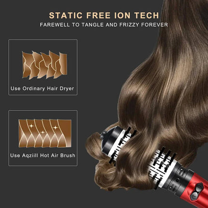 2 Replaceable Head 360 Rotating AirFlow Hot Air Brush Hair Straightener Curler Iron Volumizer Blowers Electric Hair Dryer Comb