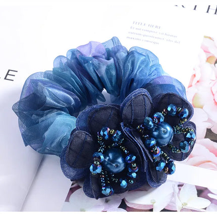 Bow Hair Fantaisie Tie  Elastic Hair Bands  Yarn Silk Flower  Headdress Elastique Cheveux Fille for Hair Accessories Woman