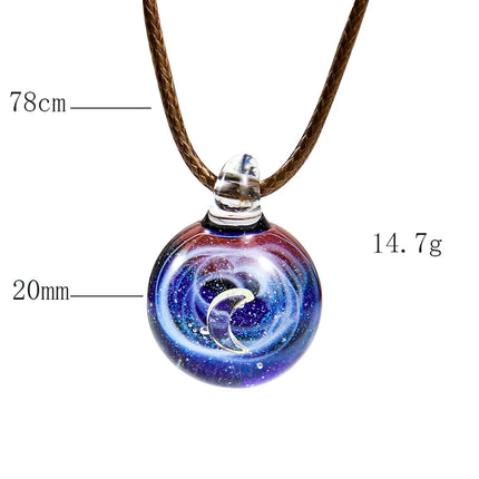 Fashion Starry Sky Glass Ball Moon Necklace Universe Galaxy Planet Pendant Necklace Sweater Chain Jewelry Gift for Women Men