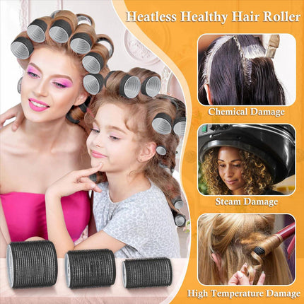 43PCS Hair Curlers Rollers with Clips Hair Roller with 3 Sizes , Jumbo Hair Roller with 12Duckbill Clips Hair Rollers