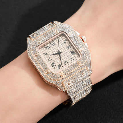 UTHAI L77 Watch For Men Fashion Luxury Gold Square Diamond Full Sky Star Male's Clock Watches Steel Band Quartz Wristwatch