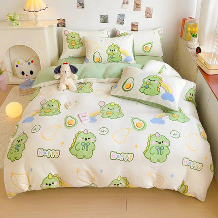 Cute Cartoon Panda 3pcs Duvet Cover Set Sage Green Thickened Milk Velvet Comforter Covers Boys Girls Bedding with Pillowcase