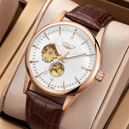 men watches 2024 classical business leisure rose gold automatic watch for men semi skeleton  leathers free shipping items