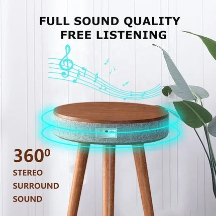 Wooden Coffee Table Portable Bluetooth Speaker Smart Speaker Tripod Table 9000 MAh with Wireless Charger and USB Charging Stand