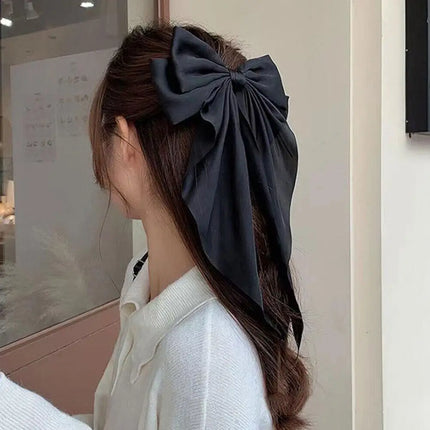 Women Large Bow Ribbon Hairpin Summer Chiffon Big Bowknot Stain Bow Barrettes Women Solid Color Ponytail Clip Hair Accessories