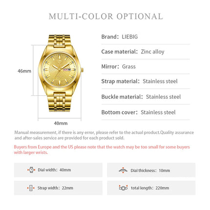 LIEBIG Brand Luxury Golden Lovers Watches For Men Women Female Male Quartz Wristwatch Date Week 3Bar Waterproof Clock L1020