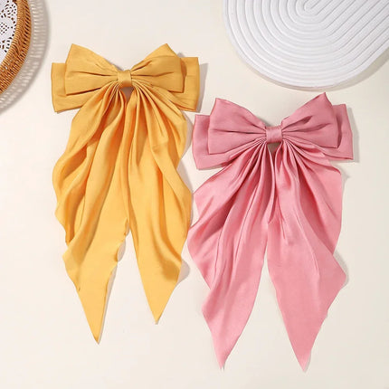 Elegant Bow Ribbon Hair Clip Fashion Simple Solid Satin Spring Clip Hair Pin Retro Headband with Clips Girls Hair Accessories