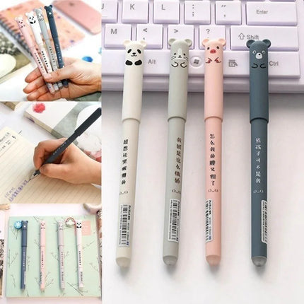 4/8/24 Pcs Kawaii Pig Bear Cat Erasable Gel Pen Refills Rods 0.35mm Blue Black Ink Washable Handle School Office Supplies Gift