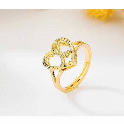 New Adjustable Letter Ring Heart Open Gold Color Fashion Simplicity Copper Rings For Women Elegant Jewels Party Girlfriend Gifts