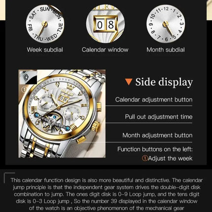 OLEVS Men's Watch Luxury Skeleton Automatic Mechanical Watch Original Waterproof Stainless Steel Men's Watch Reloj Hombres 9910